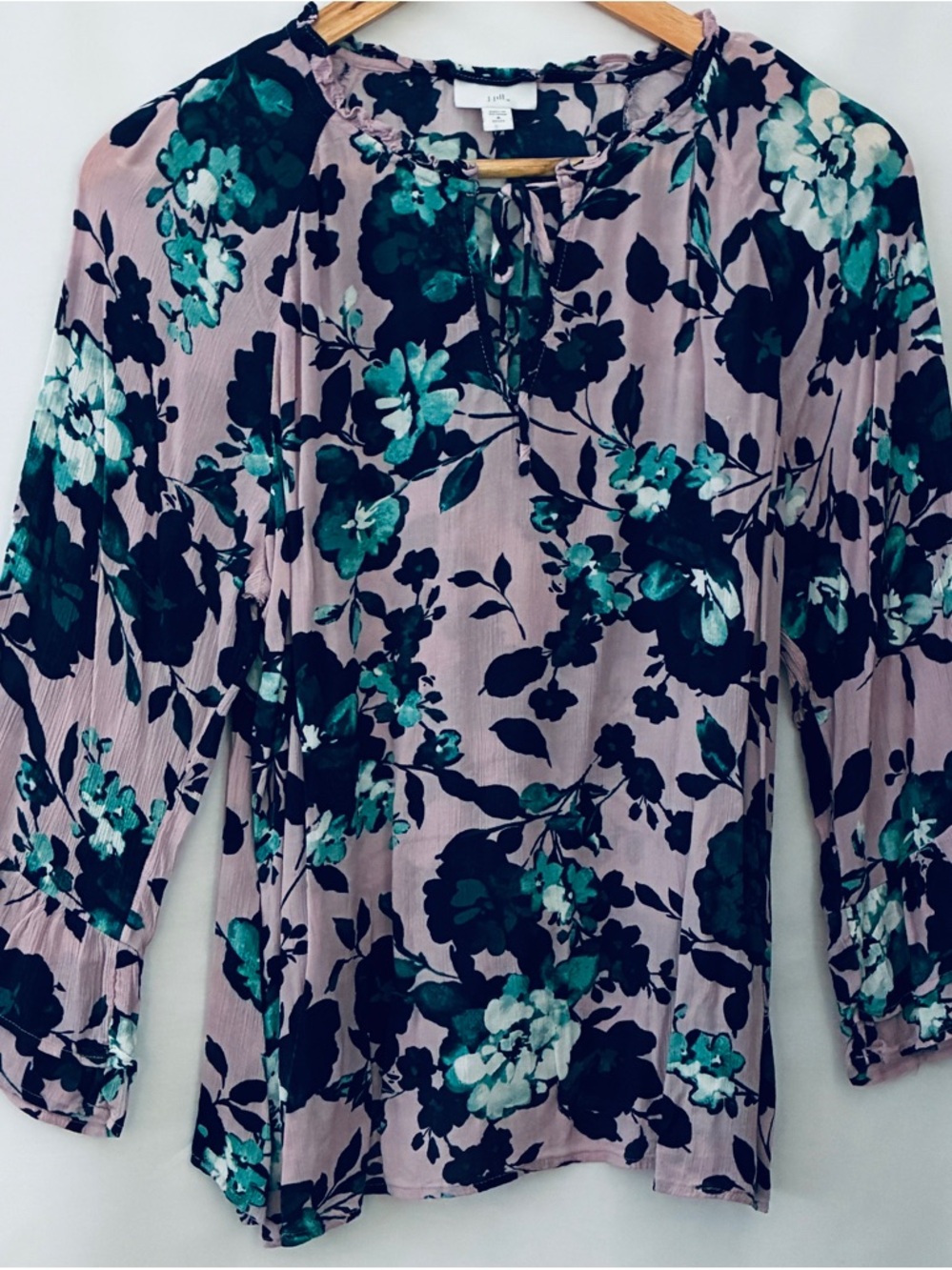J. Jill Pink and Teal Floral Tie-Front Blouse